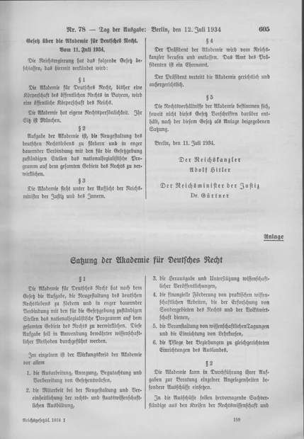 Law of 11 July 1934 · RGBl. I, p. 605 — Official gazette · complete page 605